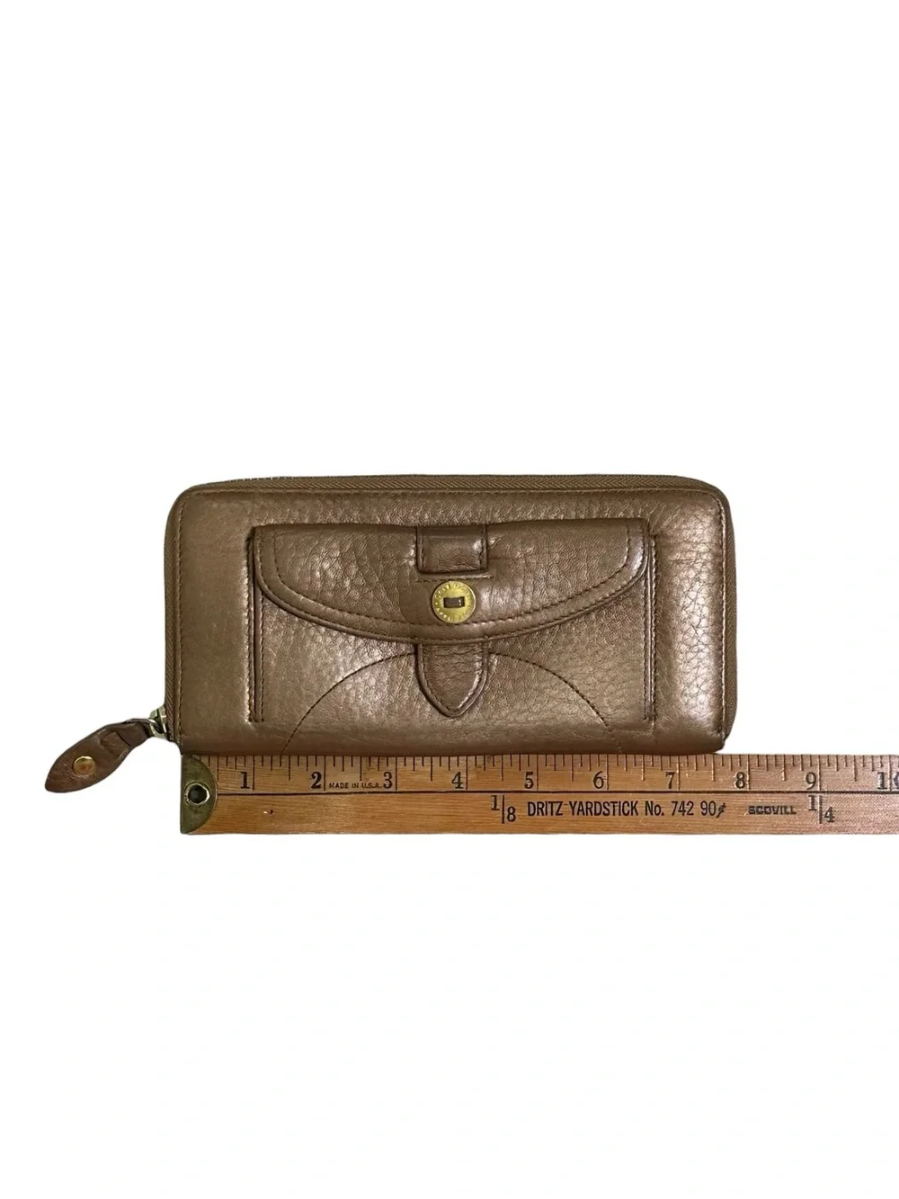 Cole Haan Metallic Brown Leather Zip Around Wallet